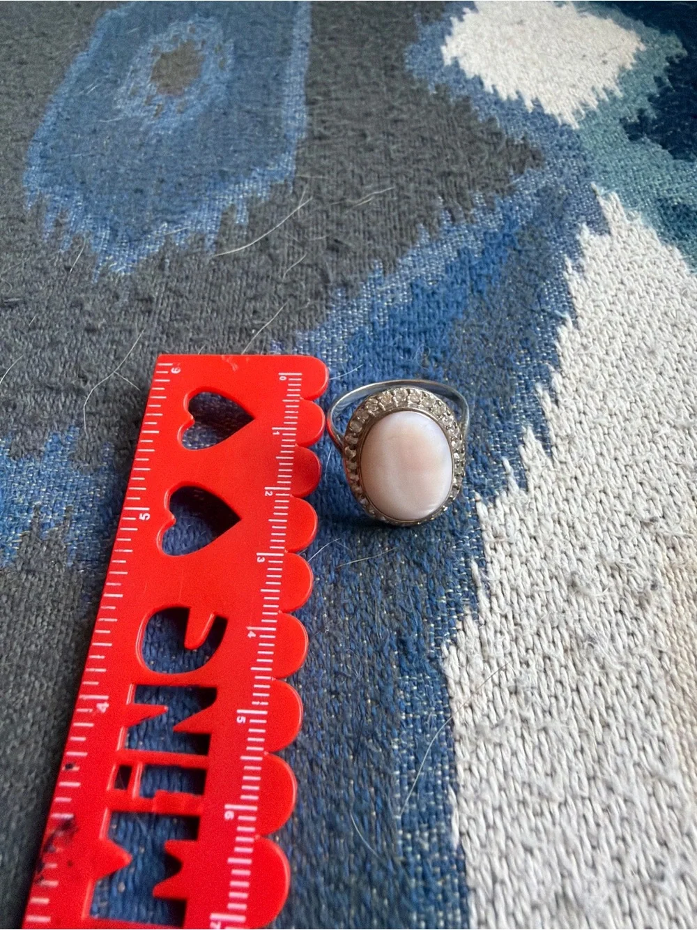 Vintage Oval Pink Mother-of-Pearl Ring with Rhinestone Halo